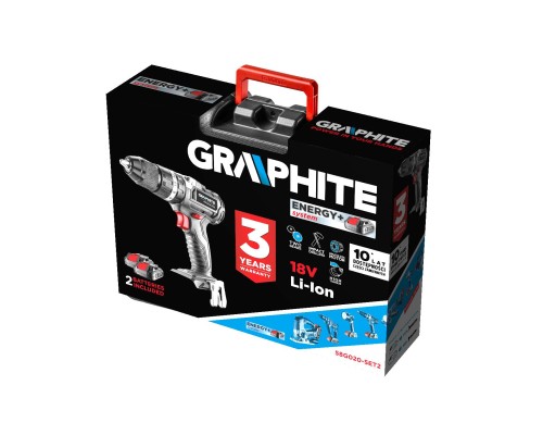 Шуруповерт Graphite Energy+ 18V безщітковий 2х2Ah, 58Нм, 0-500·0-1700об/хв, кейс (58G020-SET2)