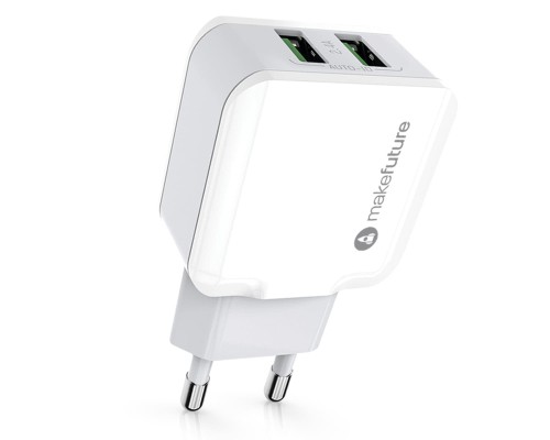 Зарядний пристрій MakeFuture 2 USB (2.4 A) White (MCW-21WH)
