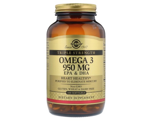 Жирні кислоти Solgar Риб'ячий Жир, Омега 3 (Omega-3 EPA, DHA), 950 мг, Потрійна С (SOL-02058)