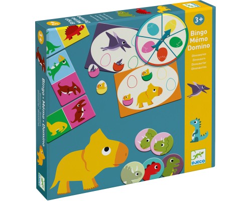 Настільна гра Djeco Динозаври 3 в 1: Бінго + Мемо + Доміно (DJ08132)