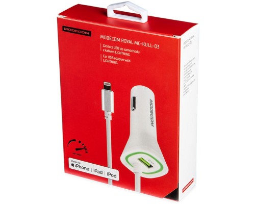 Зарядний пристрій Modecom 1xUSB 2.4A + cable Lightning Royal KULL-03 white (ZT-MC-KULL-03)