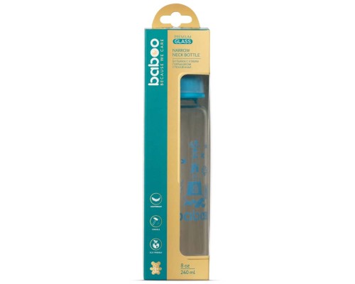 Пляшечка для годування Baboo Скляна, антиколікова, 240 мл, 3+ міс (Marine / синя) (3-119)
