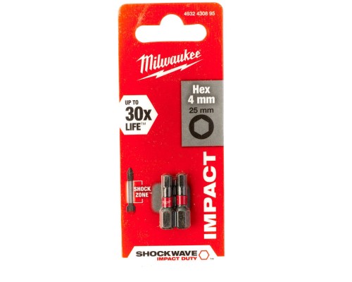 Набір біт Milwaukee SHOCKWAVE, Hex4, 25мм, 2шт (4932430895)