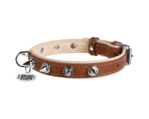 Нашийник для тварин WAUDOG Soft з QR паспортом з шипами Ш 35 мм Д 46-60 см коричневий (7212)