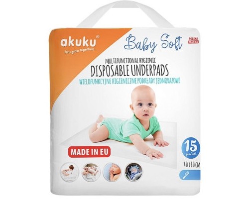 Пелюшки для малюків Akuku Baby Soft 40 x 60 см, 15 шт (A0500)