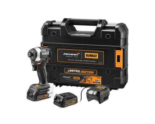 Шуруповерт DeWALT McLaren F1, XR Li-Ion PowerStack 18 В, 2x1.7Ah GFN блок, 206 Нм, TSTAK (DCF85ME2GT)