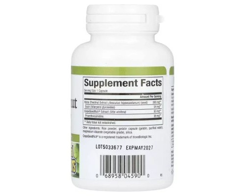 Трави Natural Factors Кінський каштан з виноградними кісточками, 350 мг, HerbalFactor (NFS-04590)