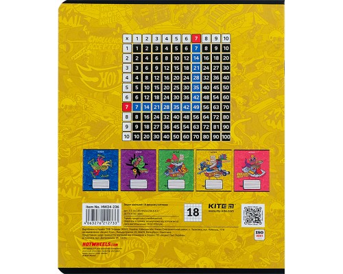 Зошит Kite Hot Wheels 18 аркушів, клітинка (HW24-236)