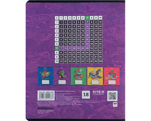 Зошит Kite Hot Wheels 18 аркушів, клітинка (HW24-236)