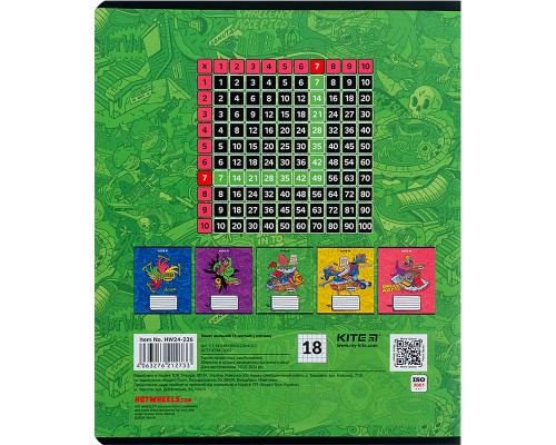 Зошит Kite Hot Wheels 18 аркушів, клітинка (HW24-236)