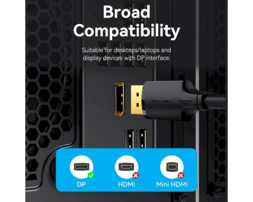 Кабель мультимедійний DisplayPort to DisplayPort 1.5m V1.2 4K 60Hz 3D Dolby 7.1 Vention (HAKBG)