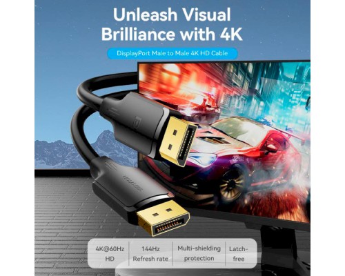 Кабель мультимедійний DisplayPort to DisplayPort 1.5m V1.2 4K 60Hz 3D Dolby 7.1 Vention (HAKBG)