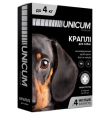 Краплі для тварин Unicum Premium від бліх та кліщів на холку для собак масою до 4 кг/3 шт (4820150201784)
