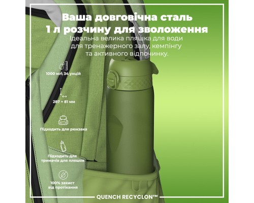 Пляшка для води ION8 OneTouch 1000 мл BPA Free Khaki Green (I8RF1000KGRE)