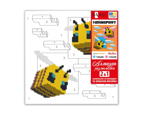 Картина по номерам Santi Майнкрафт Бджілки 25х25 см з алмазною мозаїкою (954928)