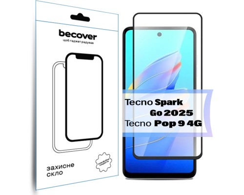 Скло захисне BeCover Tecno Spark Go 2025/ Pop 9 4G (KL4h) Black (713682)