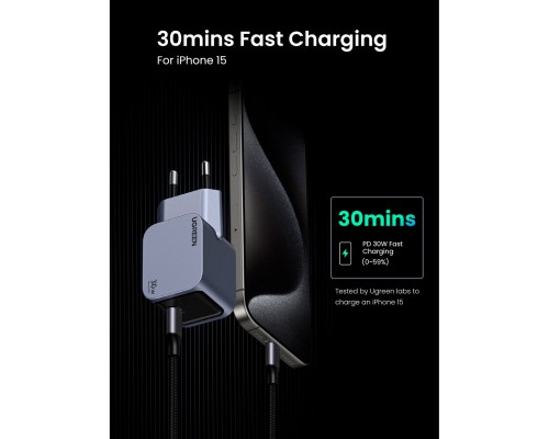 Зарядний пристрій Ugreen USB-C PD30W GaN X703 gray (35006)