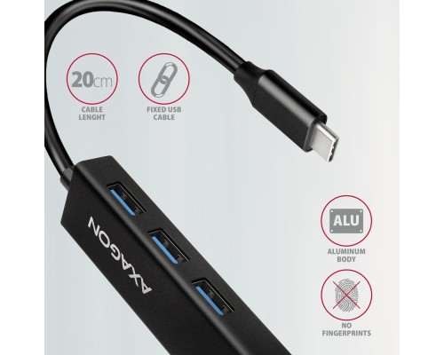 Концентратор AXAGON USB-C to 3xUSB-A + RJ45 0.2m metal black (HMC-GL3A)