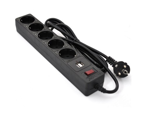 Мережевий фільтр живлення Patron 3m (SP-53) + 2 USB 2.0, 2.1A , 5 роз. BLACK (EXT-PN-SP-53-USB)