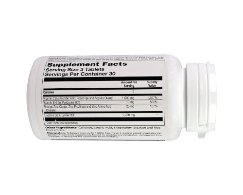 Амінокислота Solaray Лізин 1000 Мг, L-Lysine, 90 Таблеток (SOR04860) 