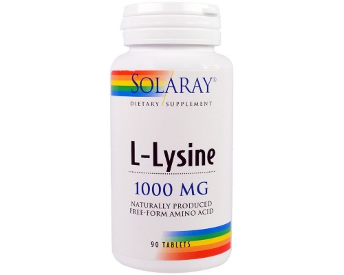 Амінокислота Solaray Лізин 1000 Мг, L-Lysine, 90 Таблеток (SOR04860) 