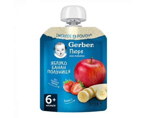 Дитяче пюре Gerber Яблуко, банан, полуниця 90 г (1227029)