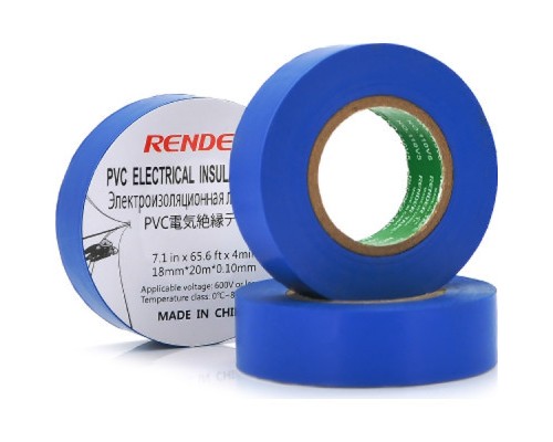 Ізоляційна стрічка Render 0.19мм*16мм*7м Blue, temp-10+80°С, 2000V, 10 шт. (0,19мм*16мм*7м-Bl)