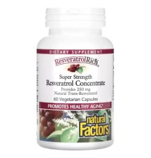 Антиоксидант Natural Factors Концентрат ресвератролу, ResveratrolRich, Resveratrol Concentrate, 60 вег (NFS-04527)