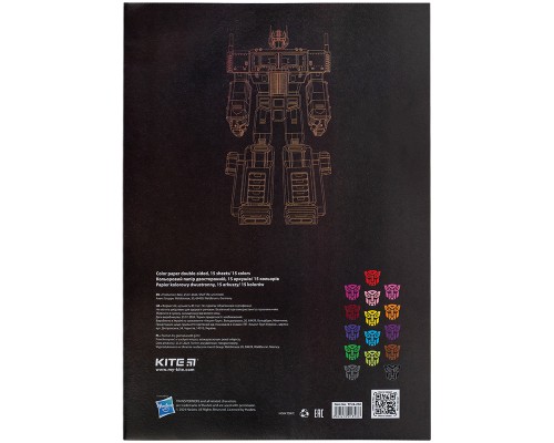 Кольоровий папір Kite А4 двосторонній Transformers 15арк/15 кол (TF24-250)