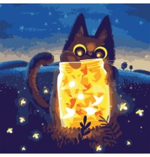 Картина по номерам Santi Кошеня з зірками 40*40см LED (955427)