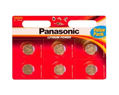 Батарейка Panasonic CR 2025 * 6 LITHIUM (CR-2025EL/6B) 