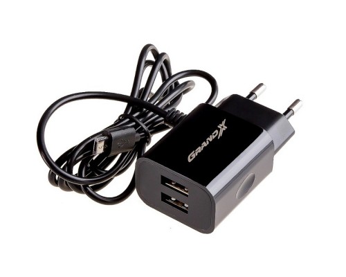 Зарядний пристрій Grand-X 5V 2,1A 2USB + micro USB Black (CH-35B)