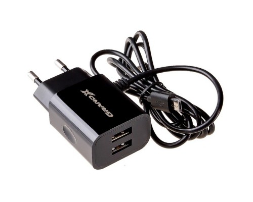 Зарядний пристрій Grand-X 5V 2,1A 2USB + micro USB Black (CH-35B)