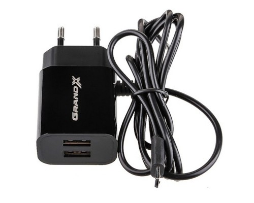 Зарядний пристрій Grand-X 5V 2,1A 2USB + micro USB Black (CH-35B)