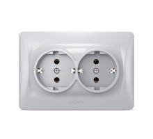 Розетка Videx BINERA 2ая с заземлением серебр (VF-BNSK2G-SS)