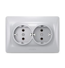 Розетка Videx BINERA 2ая с заземлением серебр (VF-BNSK2G-SS)