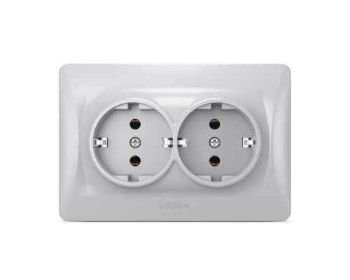Розетка Videx BINERA 2ая с заземлением серебр (VF-BNSK2G-SS)
