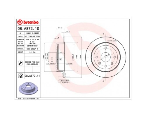 Гальмівний диск Brembo 08.A872.10