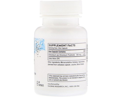 Мінерали Thorne Research Хром Пиколинат 500 мкг, Chromium Picolinate, 60 капсул (THR-25502)