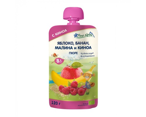 Дитяче пюре Fleur Alpine Яблуко Банан Малина з Кіноа 120 г (5024688001208) Дитяче пюре Fleur Alpine Яблуко Банан Малина з Кіноа 120 г (5024688001208)