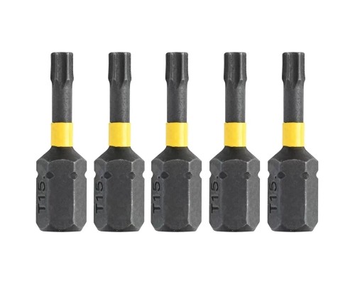 Набір біт DeWALT IMPACT TORSION, ударні, Torx, T15, L=25 мм, 5 шт (DT7380T)