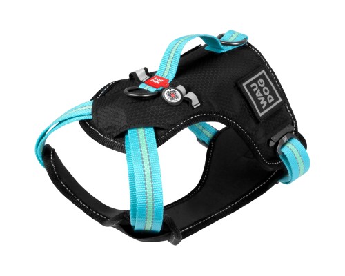 Шлея для собак WAUDOG Nylon безпечна з QR паспортом S блакитна (52472)