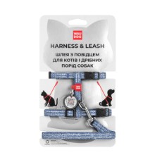 Шлея для котів WAUDOG Re-cotton з повідком пластиковий фастекс XS синя (147012)