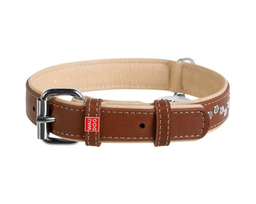 Нашийник для тварин WAUDOG Soft з QR паспортом металічні прикраси M коричневий (7207)