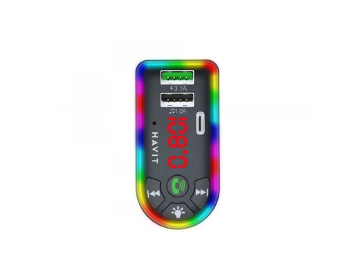 FM модулятор Havit HV-FM813BT 2USB+USB-C RGB Black (HV-FM813BT Black) 