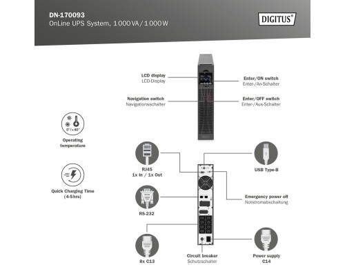 Пристрій безперебійного живлення Digitus 1000VA DN-170093 (DN-170093)