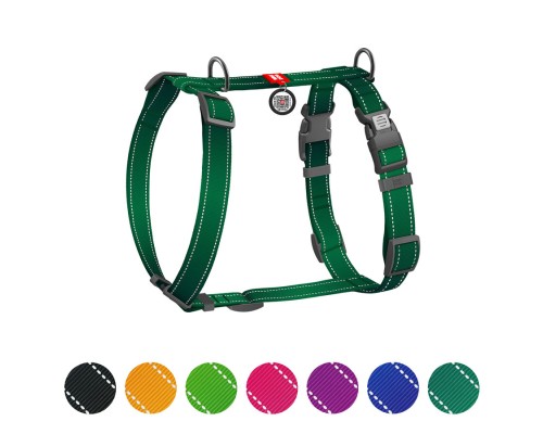 Шлея для собак WAUDOG Nylon Mono анатомічна H-подібна з QR паспортом, пластиковий фастекс, L зелена (545818)