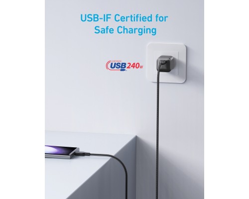 Дата кабель USB-C to USB-C 0.9m 240W nylon 310 black Anker (A81D5H11)