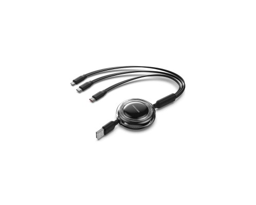 Дата кабель 3-in-1 USB 2.0 Type-A Male to USB-C Male + USB-C Male + Lightning Male 3.5A Retractable Cable 1. VENTION (TRJBBE)