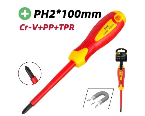 Викрутка Deli ізольована хрестова PH2 x 100 мм (EDL516100)